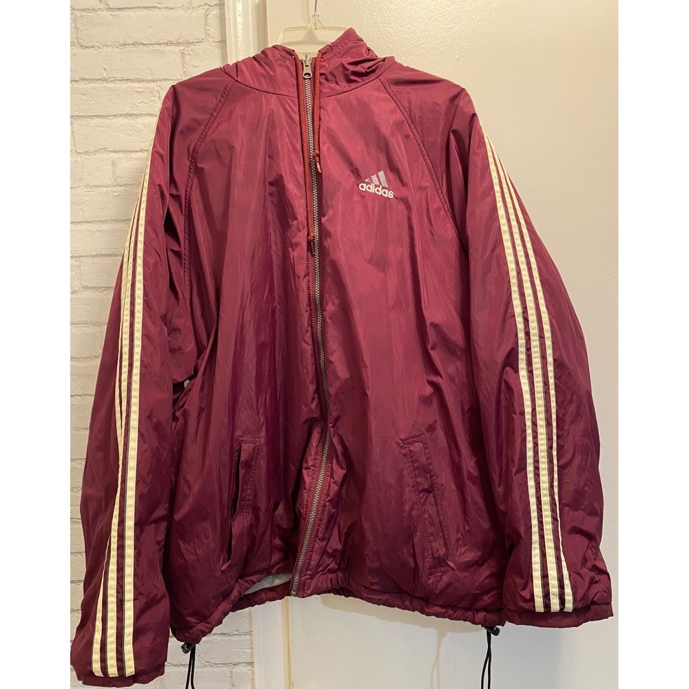 Adidas Vintage Y2K Men's Reversible Hooded Puffer Jacket XL red and grey